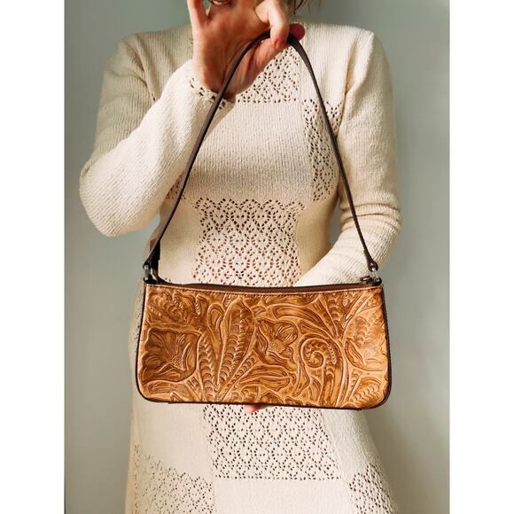 Y2K Mini Bag Handbag Purse Shoulder bag Tooled leather Boho Western - Picture 2 of 4